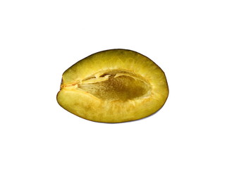  Half of the plum isolated on white background