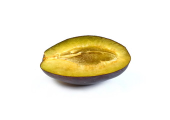  Half of the plum isolated on white background