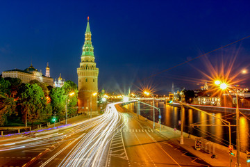 Fototapeta na wymiar View of Kremlin and Moscow River at night in Moscow, Russia.