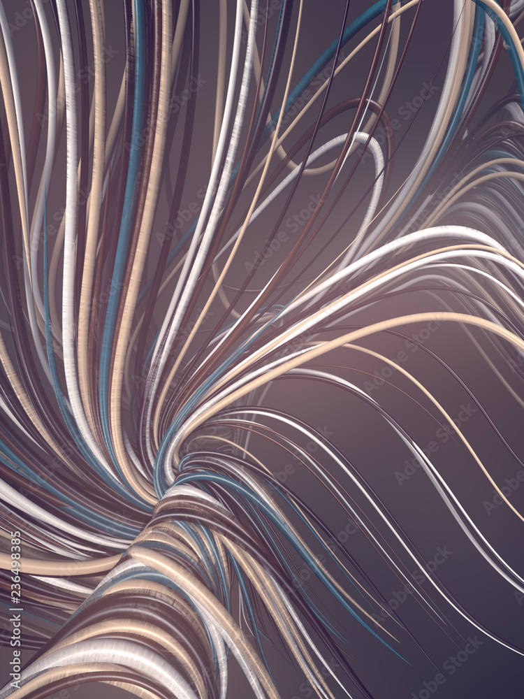 Poster Interlacing multi colored curves. Abstract composition. 3D rendering