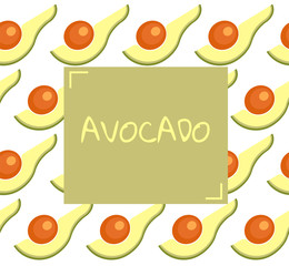 Greeting card avocado seamless pattern, healthy food vector illustration
