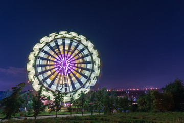 Fototapeta premium The Ferris wheel, Night, Novosibirsk, Russia