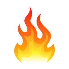 Red fire flat icon isolated on white background for danger concept or logo design. Flame and red fire icon