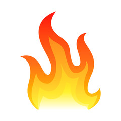 Red fire flat icon isolated on white background for danger concept or logo design. Flame and red fire icon