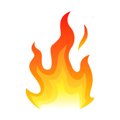 Red fire flat icon isolated on white background for danger concept or logo design. Flame and red fire icon