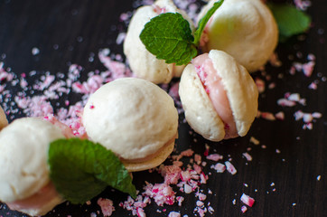 French Macaron with Mint Leaf