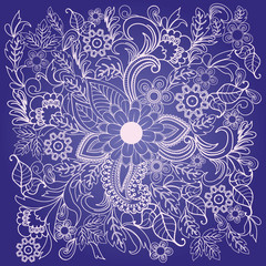 Floral  with outline hand drawn flowers on a violate background.