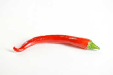 Red hot chili pepper. White background. Close-up.