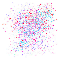 Confetti on isolated white. Texture with falling geometric elements. Abstract background. Pattern for design. Print for polygraphy, banners, flyers and textiles