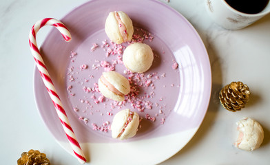 French Macarons and Candy Canes on a Plate