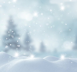 Merry Christmas and happy New Year greeting card with copy-space.Christmas background.Winter landscape with snow