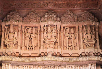 Sculpture of Hindu god in the wall of Mandore Temple