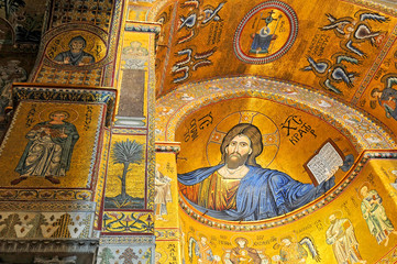 Interior of the famous Cathedral Santa Maria Nuova of Monreale near Palermo in Sicily Italy.