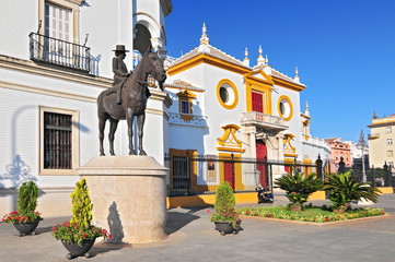 Plaza de Toros de la Real Maestranza de Caballeria de Sevilla, the Baroque facade of the bullring,...