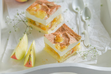 Top view of apple pie made of fresh ingredients