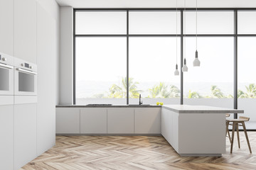 Panoramic kitchen with bar and ovens