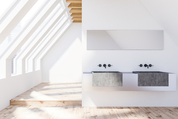 Attic bathroom, stone double sink