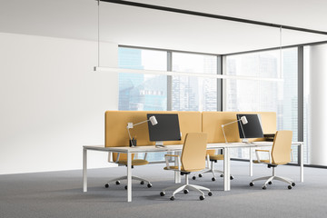 Panoramic white and yellow office corner