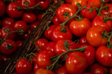 fresh juicy tomatoes on the counter in the biomarket
