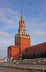 Spasskaya Tower with Kremlin clock in Moscow, Russia
