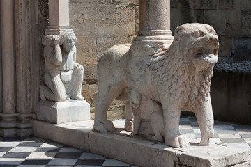 One of the lions supporting the column,Upper town of Bergamo, Italy