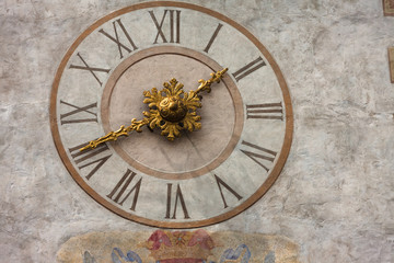 Fototapeta na wymiar Bergamo clock tower of Torre Dell'Orologio. Upper town of Bergamo, Italy