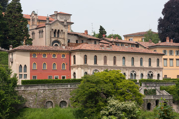 Wall and houses of Upper town of Bergamo, Italy