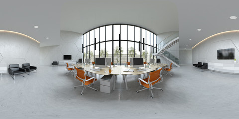 Spherical 360 panorama projection Interior open space office 3D illustration - 236507964