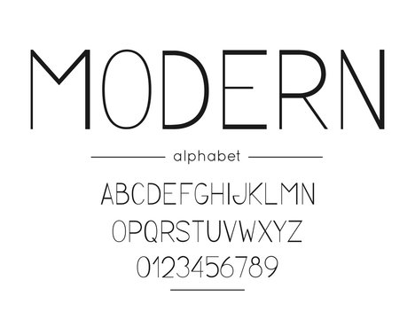Vector Modern font and alphabet. Type with letters and numeral.