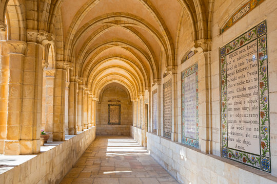 Lord's Prayer in Internal passageway of church of the Pater Noster, Jerusalem, Israel.