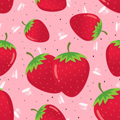 Fresh red strawberry seamless background. Seamless vector strawberries pattern. Repeating seamless pattern with ripe strawberry