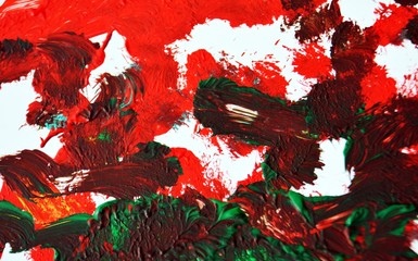 Red green white strokes of brush, abstract vivid colorful texture and background