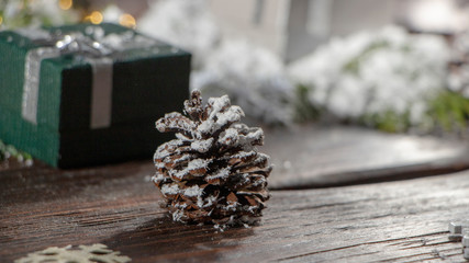 New Year's background with gifts, conifer branches.