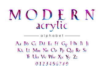 Modern acrylic handwritten alphabet. Stylish lettering font uppercase, lowercase, numbers and symbols. Vector calligraphy for wedding greeting card and invitation.