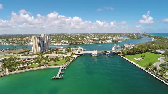 Hillsboro Inlet Bay Aerial fly to bridge at Lighthouse point 