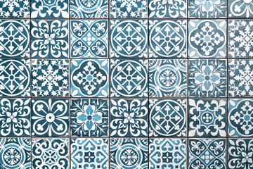 Texture of ceramic tiles in oriental East style. Turkish ceramic tiles lined on the wall. Ready idea for your design                                                                                 