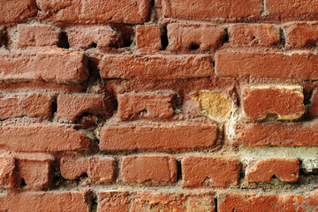 Obraz premium Old brick wall. Background of their old red brown clay bricks and traced lines. Ready background for your text and design