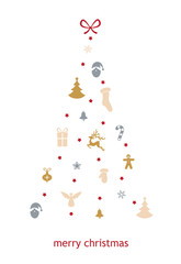 White Merry Christmas greeting card with abstract Christmas tree.