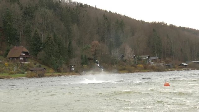 Cold Water Kite Surfing Big Air at Wallersee near Salzburg Austria Slow Motion