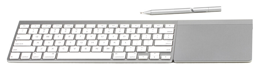 Computer keyboard trackpad and stylus  Isolated on white background
