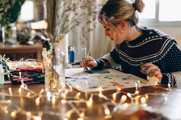 Preparing and drawing christmas decoration