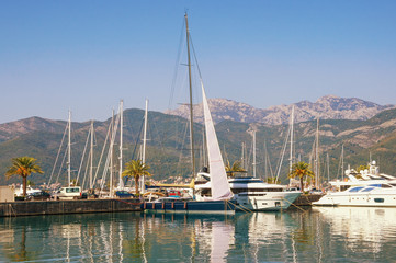Fototapeta na wymiar View of yacht marina of Porto Montenegro . Montenegro, Adriatic Sea, Bay of Kotor, Tivat city