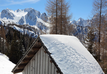 alpine hut in winter