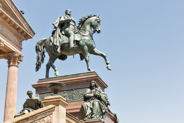 Statue of King Wilhelm and Old National Gallery. Berlin, Germany