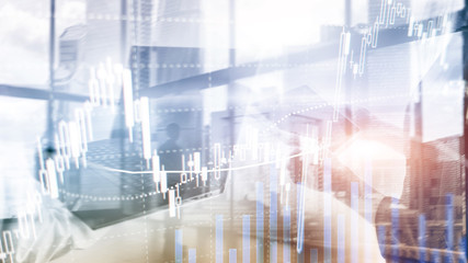 Fototapeta premium Forex trading, Financial market, Investment concept on business center background.