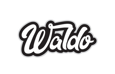 black and white waldo hand written word text for typography logo design