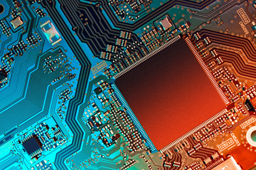 Electronic circuit board close up.