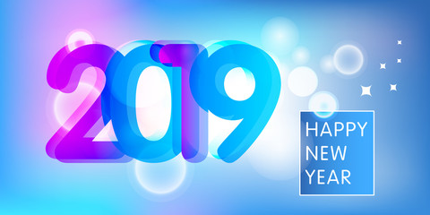 Color text 2019 on abstract background for Happy New Year