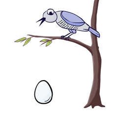 cuckoo sitting on a branch and cuckoo egg