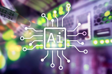 Fototapeta premium AI, Artificial intelligence, automation and modern information technology concept on virtual screen.